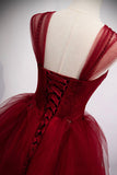 Puffy Ball Gown Burgundy Long Red Prom Dress For Formal Prom Dresses HZ1024