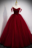Puffy Ball Gown Burgundy Long Red Prom Dress For Formal Prom Dresses HZ1024