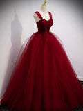 Puffy Ball Gown Burgundy Long Red Prom Dress For Formal Prom Dresses HZ1024
