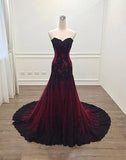 Vintage Mermaid Strapless Burgundy Lace Evening Dress Prom Dress HZ1024
