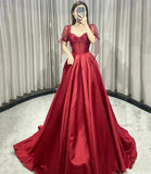 Vintage A line Sweetheart Burgundy Satin Evening Dress Prom Dress HZ1024