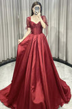 Vintage A line Sweetheart Burgundy Satin Evening Dress Prom Dress HZ1024