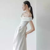 Vintage A line Off The Shoulder White Long Wedding Dresses HZ1024