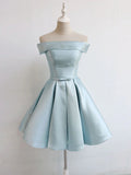 Vintage Off Shoulder Blue Short Homecoming Party Dress 18th Birthday Outfits HZ1024