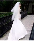 Vintage High Low Off The Shoulder White Satin Wedding Dresses HZ1024