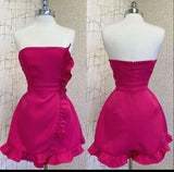 Cute A line Strapless Hot Pink Short Homecoming Dress Birthday Dresses HZ1024
