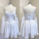 Cute A line Off The Shoulder White Short Homecoming Dress Birthday Dresses HZ1024