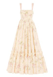 Cute A Line Straps Floral Champagne Long Prom Dress HZ1024
