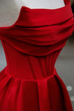 A line Strapless Red Satin Sleeveless Long Prom Dress HZ1024