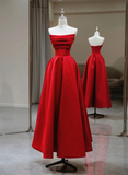 A line Strapless Red Satin Sleeveless Long Prom Dress HZ1024