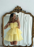 Cute A-line Yellow Mini Short Prom Homecoming Dresses Party Dress HZ1024