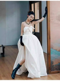 Vintage Ball Gown White Satin Wedding Dresses HZ1024