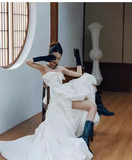 Vintage Ball Gown White Satin Wedding Dresses HZ1024