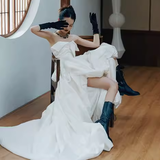 Vintage Ball Gown White Satin Wedding Dresses HZ1024