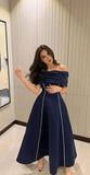 Sexy Ball Gown Strapless Navy Blue Satin Sleeveless Long Prom Dress HZ1024