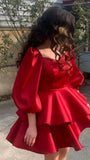 A Line Red Long Sleeves Homecoming Dress 18th Birthday Outfit HZ1024