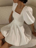 Cute A Line Square Short Sleeves White Homecoming Dress 18th Birthday Outfit HZ1024