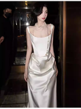 Vintage Sheath Sleeveless White Satin Wedding Dresses HZ1024
