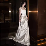 Vintage Sheath Sleeveless White Satin Wedding Dresses HZ1024