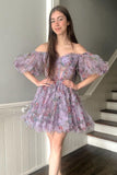 Cute A Line Off the Shoulder Printed Homecoming Dress Party Dress HZ1024