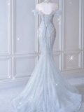 Fairytale Mermaid Off The Shoulder Long Sequin Beads Wedding Dresses HZ1024