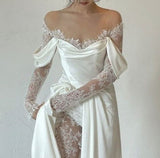 Fairytale Mermaid Long Sleeves Lace White Off The Shoulder Wedding Dress HZ1024