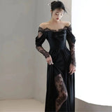 Fairytale Mermaid Long Sleeves Lace White Off The Shoulder Wedding Dress HZ1024