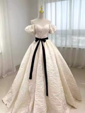 Vintage Ball Gown Off The Shoulder White Satin Wedding Dresses HZ1024