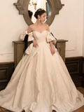 Vintage Ball Gown Off The Shoulder White Satin Wedding Dresses HZ1024
