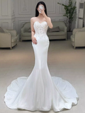 Fairytale Mermaid Strapless Lace White Long Wedding Dresses HZ1024