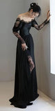 Fairytale Mermaid Long Sleeves Lace Black Off The Shoulder Wedding Dress HZ1024