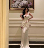 Sexy Mermaid Straps White Long Prom Dresses HZ1024