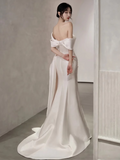 Fairytale Mermaid Short Sleeves White Off The Shoulder Slit Wedding Dress HZ1024