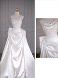 Fairytale Mermaid Strapless White Satin Long Wedding Dress HZ1024