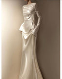 Fairytale Mermaid Scoop Neckline Long Sleeves Satin Long Wedding Dress HZ1024
