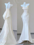 Fairytale Mermaid Sweetheart Satin White Long Wedding Dresses Brides Gown HZ1024