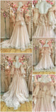 Fairytale A line Off The Shoulder Long Sleeves Pink Tulle Wedding Dress HZ1024
