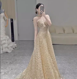 Sexy A Line High Neckline Sleeveless Sequin Long Prom Dress HZ1024