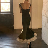 Elegant Mermaid Straps Chiffon Black Prom Dresses HZ1024