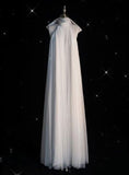 Fairytale A Line High Neckline Tulle White Wedding Dress HZ1024