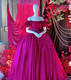 Sexy Ball Gown Off The Shoulder Cap Sleeves Satin Long Prom Dress HZ1024