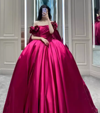 Sexy Ball Gown Off The Shoulder Cap Sleeves Satin Long Prom Dress HZ1024