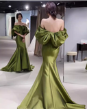 Sexy Mermaid Off The Shoulder Short Sleeves Green Long Prom Dress HZ1024