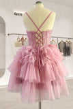 Appliques Tiered Ruffle Short Homecoming Dress Party Dress HZ1024