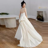 Vintage A Line Strapless Slit White Satin Wedding Dresses HZ1024
