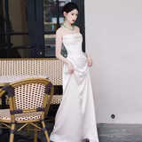 Simple Strapless White Satin Wedding Dresses HZ1024