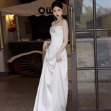 Simple Strapless White Satin Wedding Dresses HZ1024