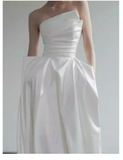 Simple A Line Strapless White Satin Wedding Dresses HZ1024