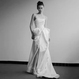 Simple A Line Strapless White Satin Wedding Dresses HZ1024