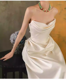 Simple A Line Off The Shoulder Satin Wedding Dresses HZ1024